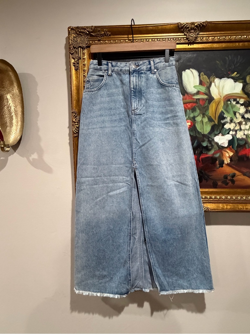 Pilcro Light Blue Denim Maxi Skirt with Front Slit - Picture 1 of 4